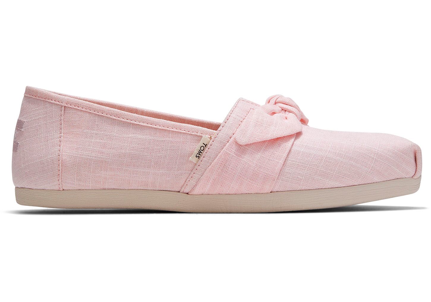 Toms Crosshatch Linen Bow Classics - Womens Slip Ons - Pink - NZ - 046751RXZ